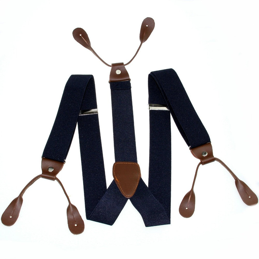 Navy and Brown Braces with Button Hole - 25mm