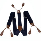Navy and Brown Braces with Button Hole - 25mm