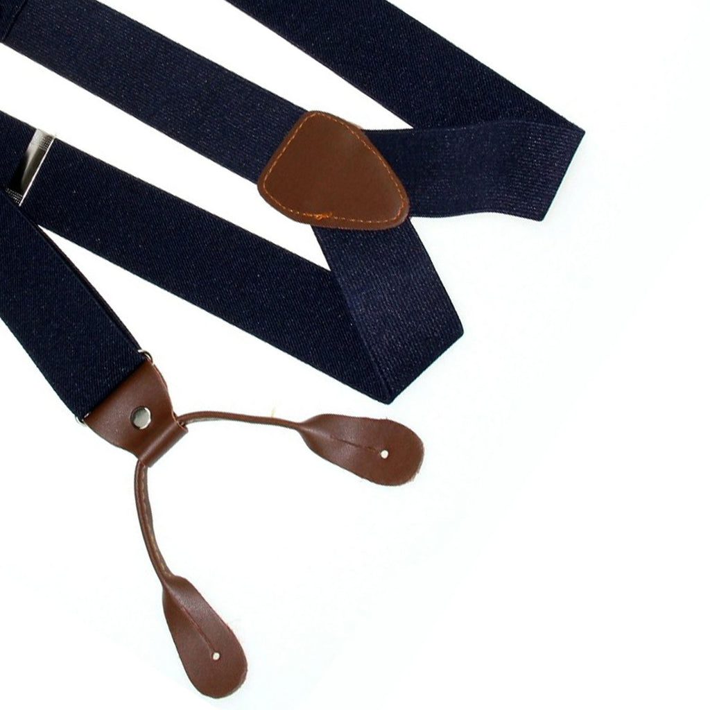 Navy and Brown Braces with Button Hole - 25mm