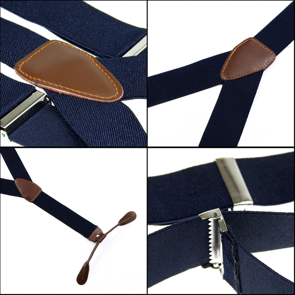 Navy and Brown Braces with Button Hole - 25mm