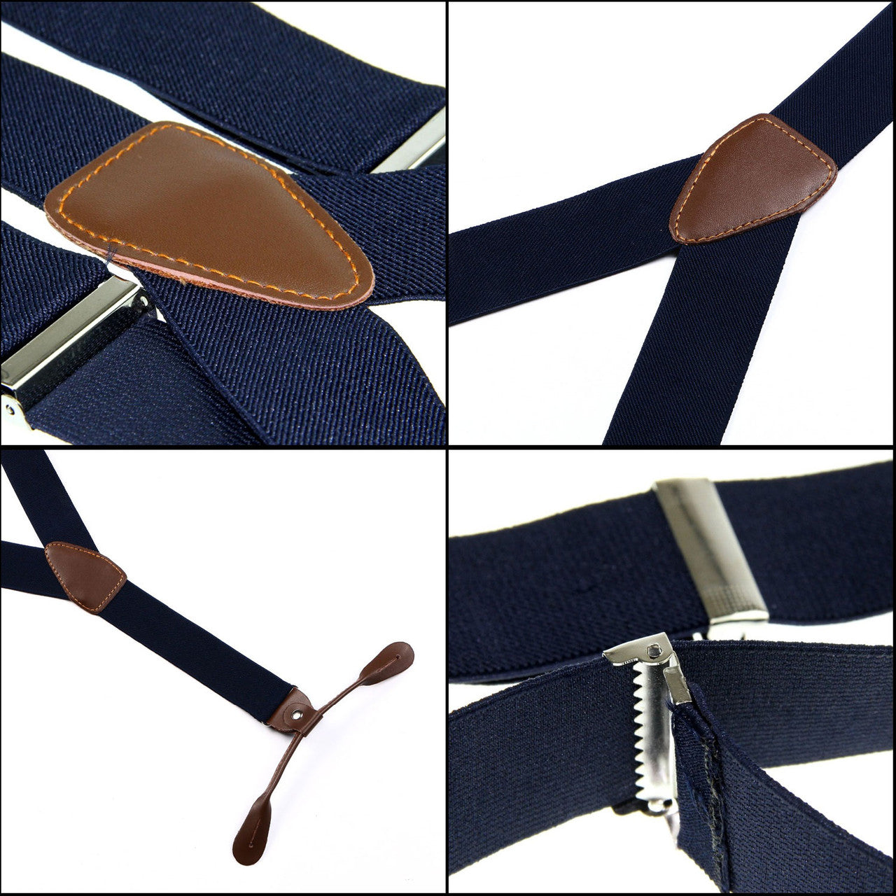 Navy and Brown Braces with Button Hole - 25mm