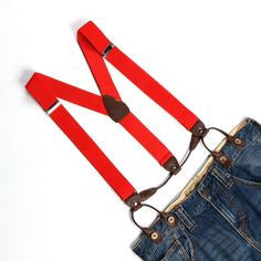 Red and Brown Braces with Button Hole - 25mm
