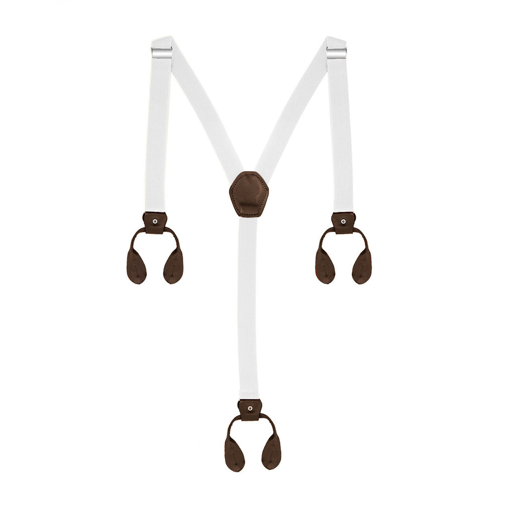 White and Brown Braces with Button Hole - 25mm