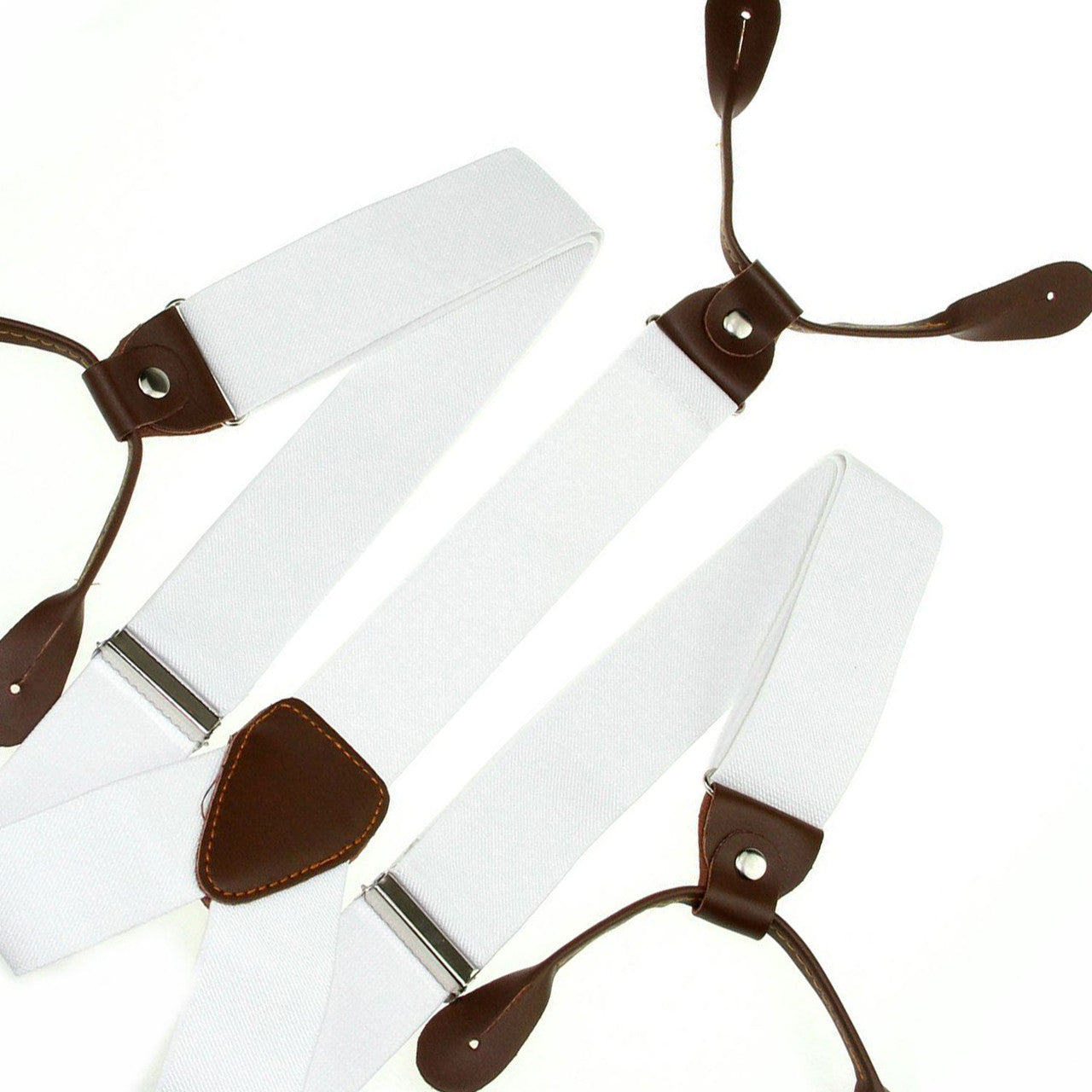 White and Brown Braces with Button Hole - 25mm
