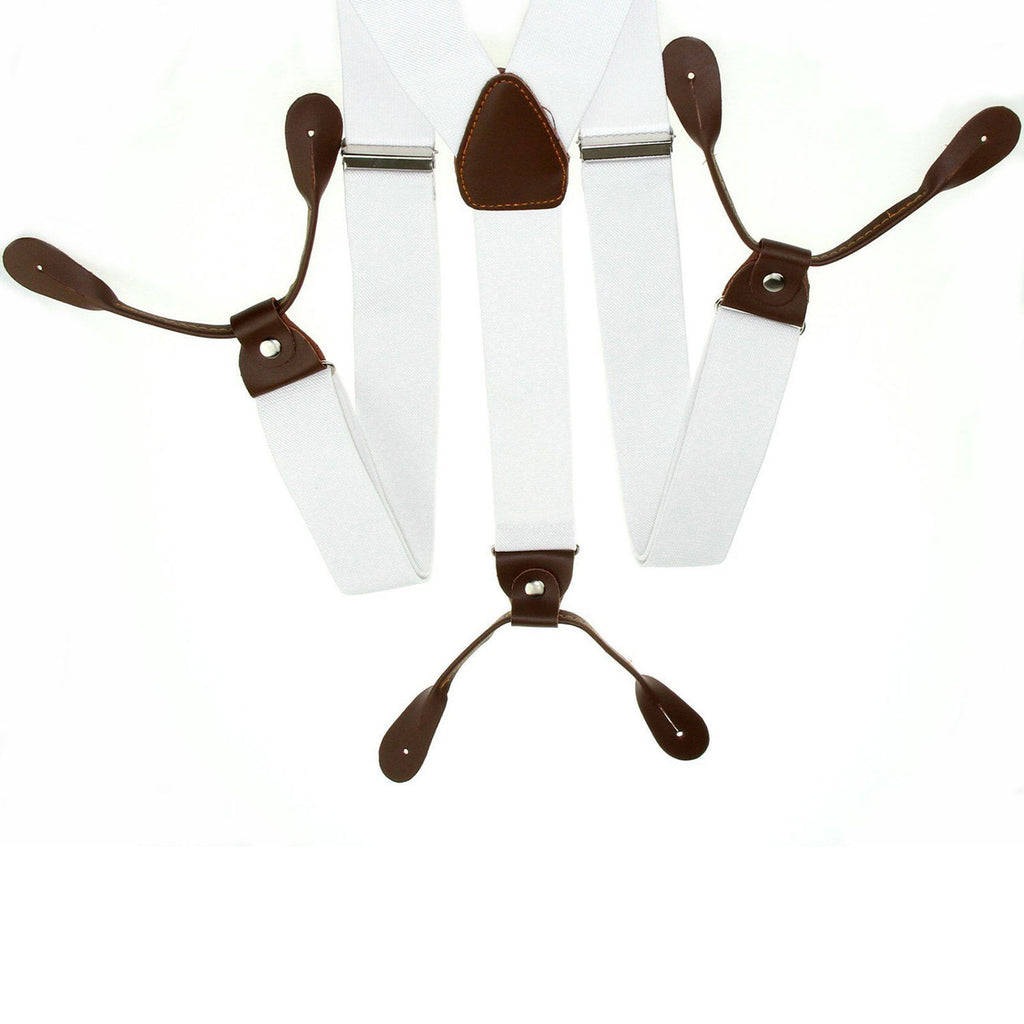 White and Brown Braces with Button Hole - 25mm