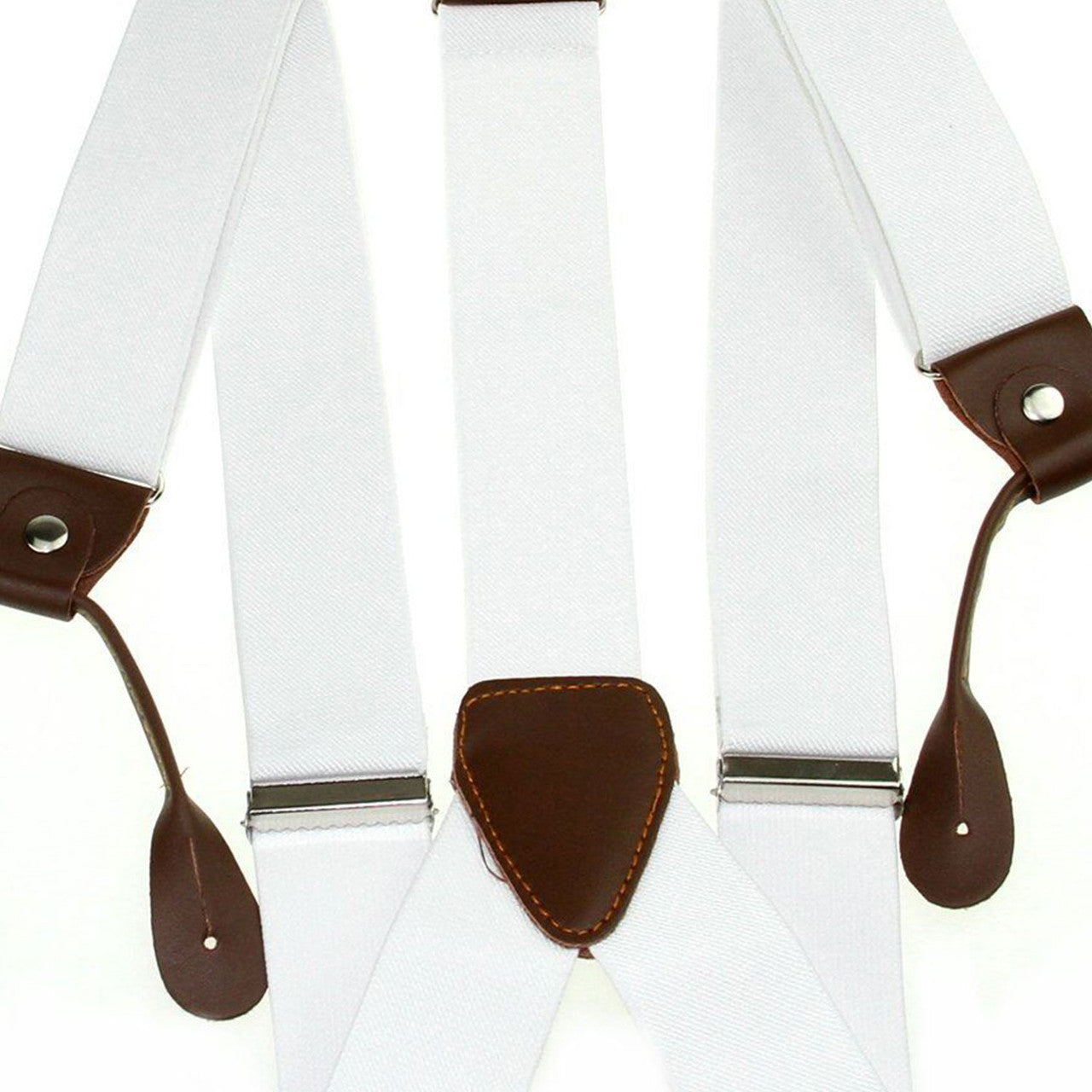 White and Brown Braces with Button Hole - 25mm