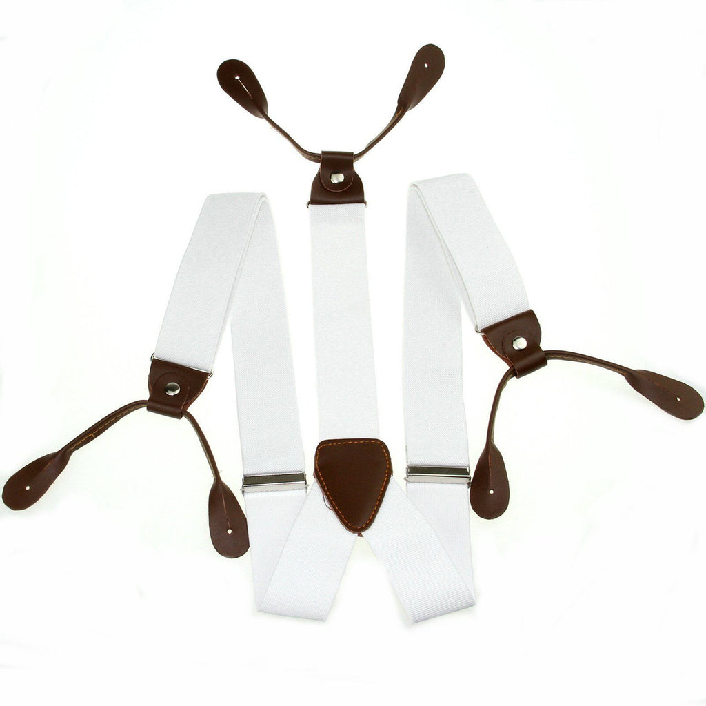 White and Brown Braces with Button Hole - 25mm