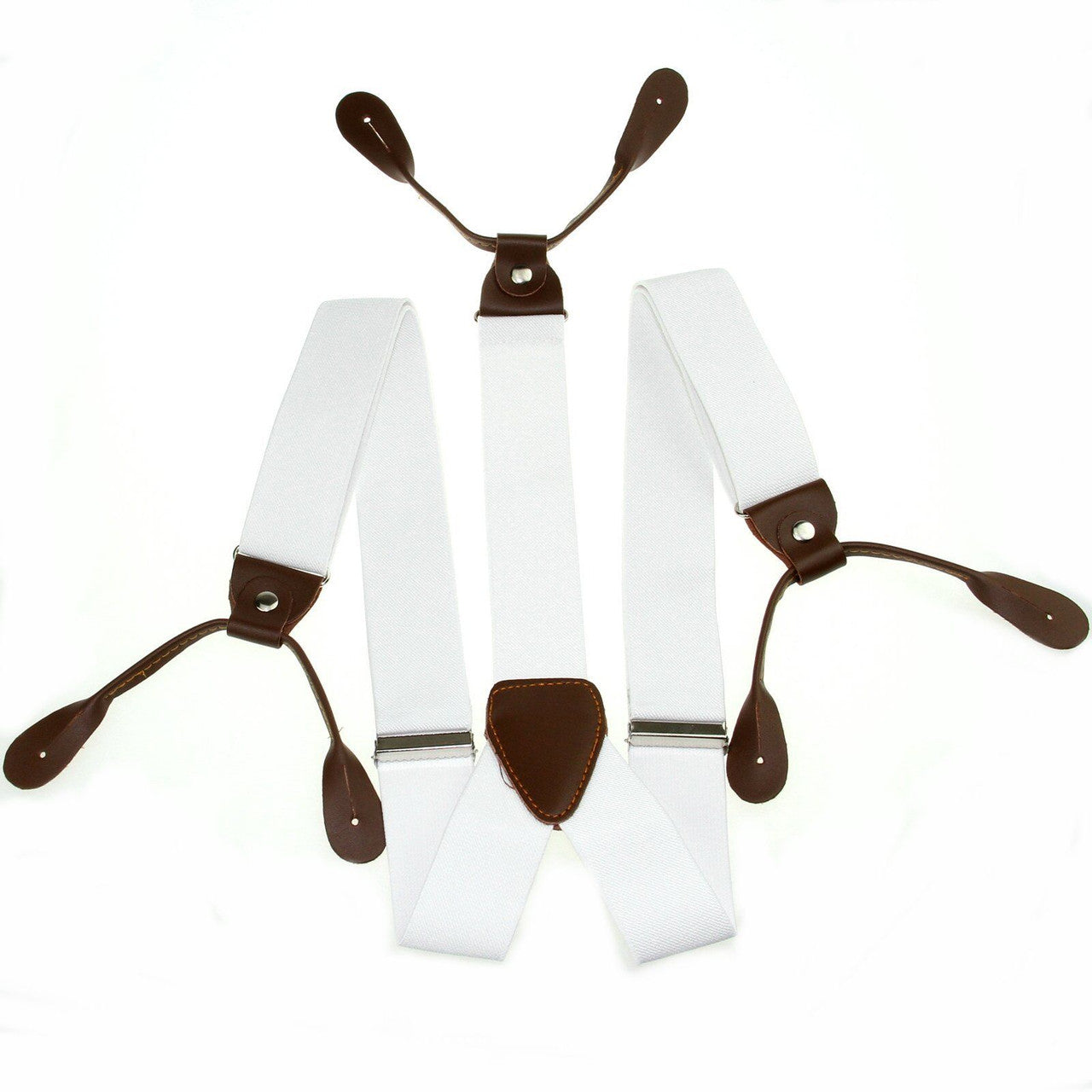 White and Brown Braces with Button Hole - 25mm