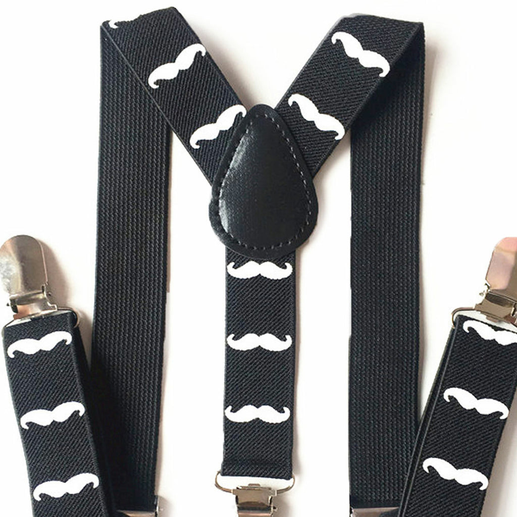 White Moustache Braces with Clip On - 25mm