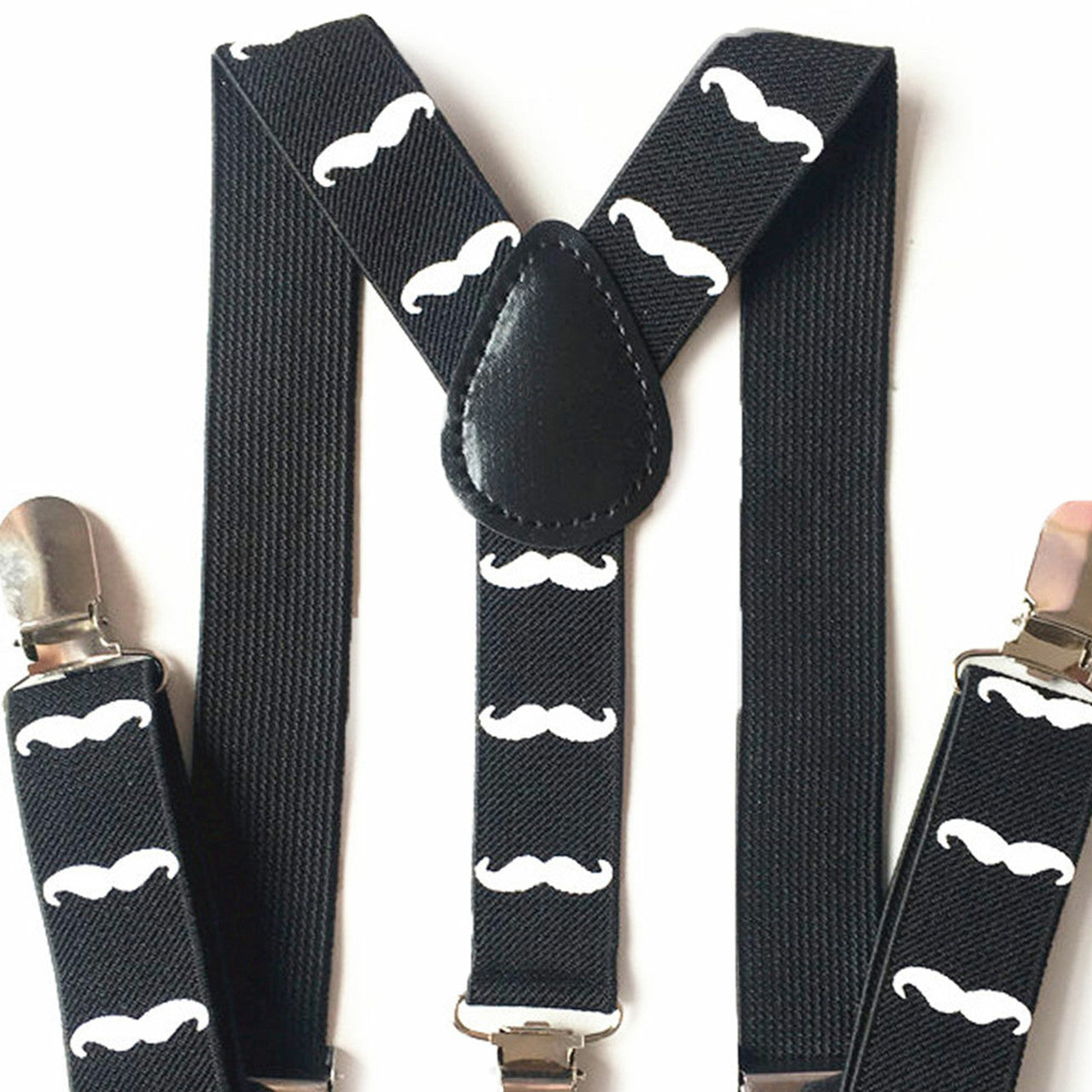 White Moustache Braces with Clip On - 25mm