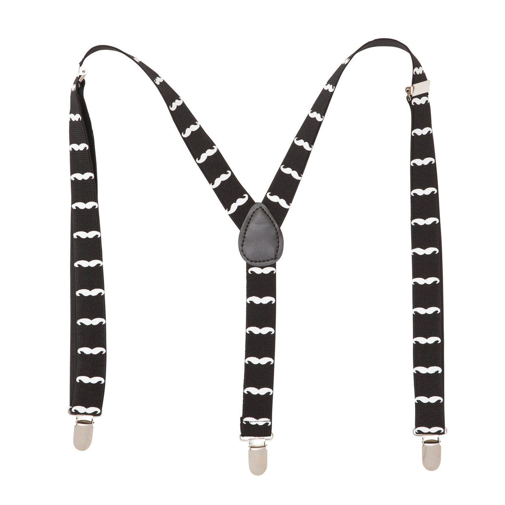White Moustache Braces with Clip On - 25mm