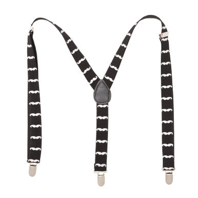 White Moustache Braces with Clip On - 25mm