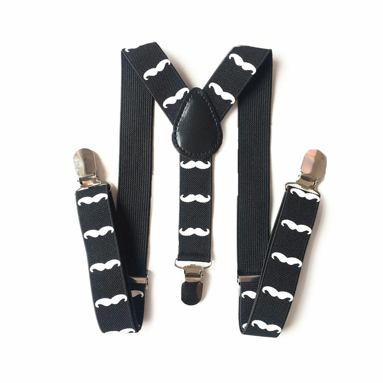White Moustache Braces with Clip On - 25mm