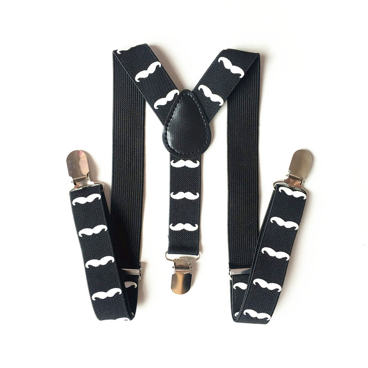 White Moustache Braces with Clip On - 25mm