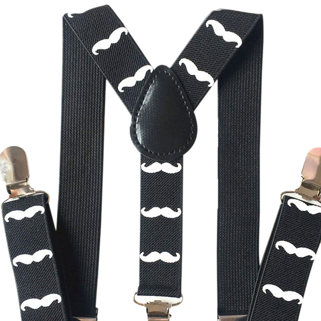 White Moustache Braces with Clip On - 25mm