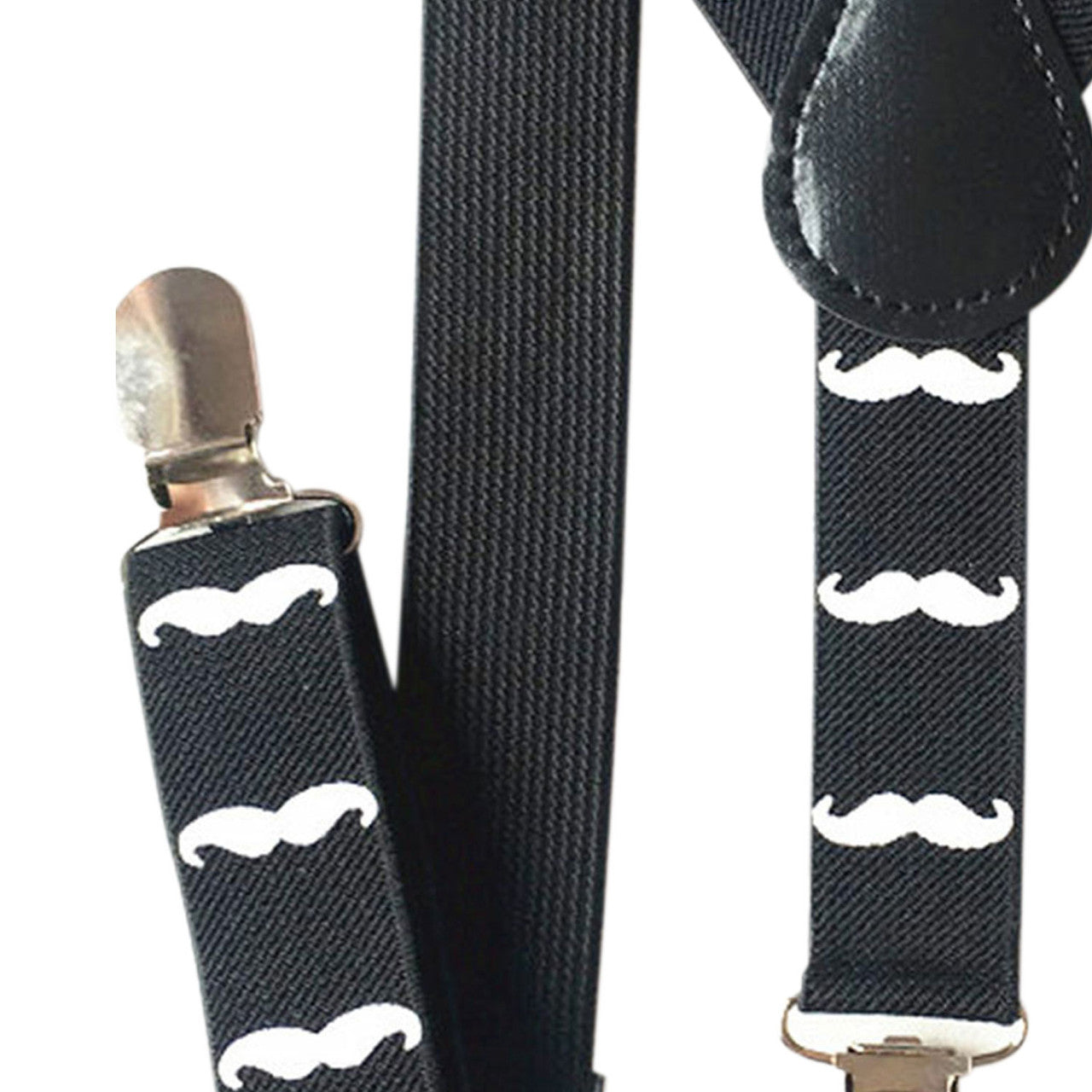 White Moustache Braces with Clip On - 25mm