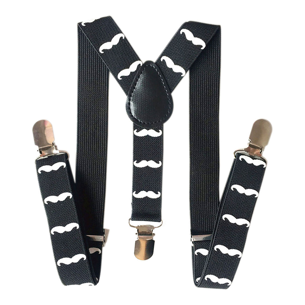 White Moustache Braces with Clip On - 25mm
