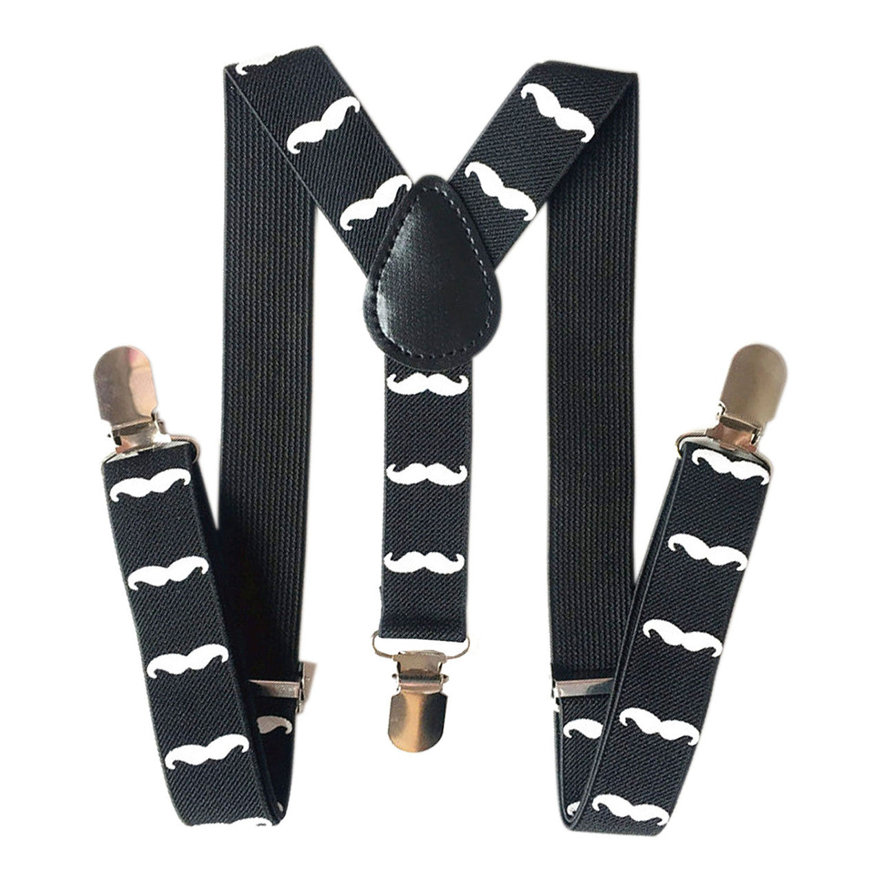 White Moustache Braces with Clip On - 25mm