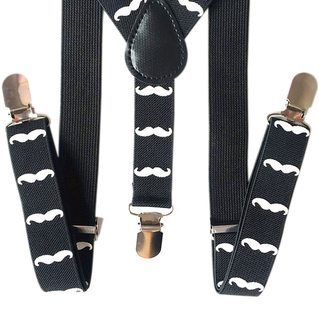 White Moustache Braces with Clip On - 25mm