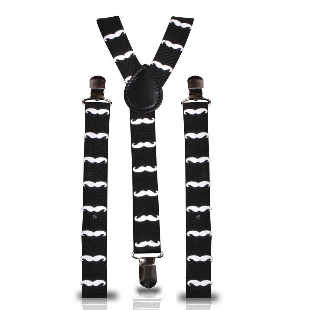 White Moustache Braces with Clip On - 25mm