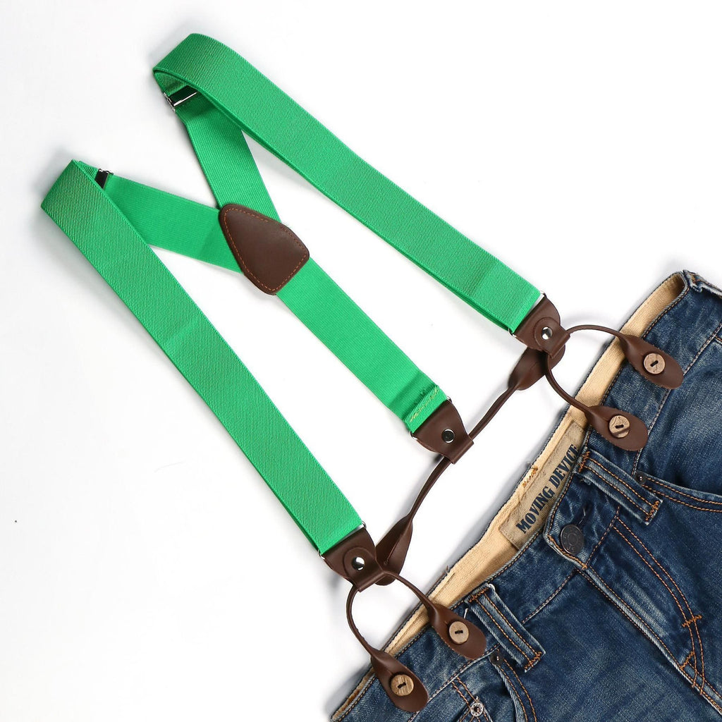 Green with Brown Braces with Button Hole - 25mm