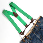 Green with Brown Braces with Button Hole - 25mm