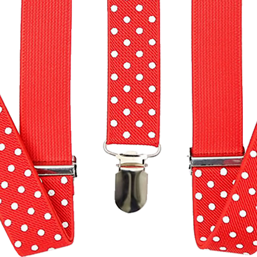 Red and White Dot Braces with Clip On - 25mm