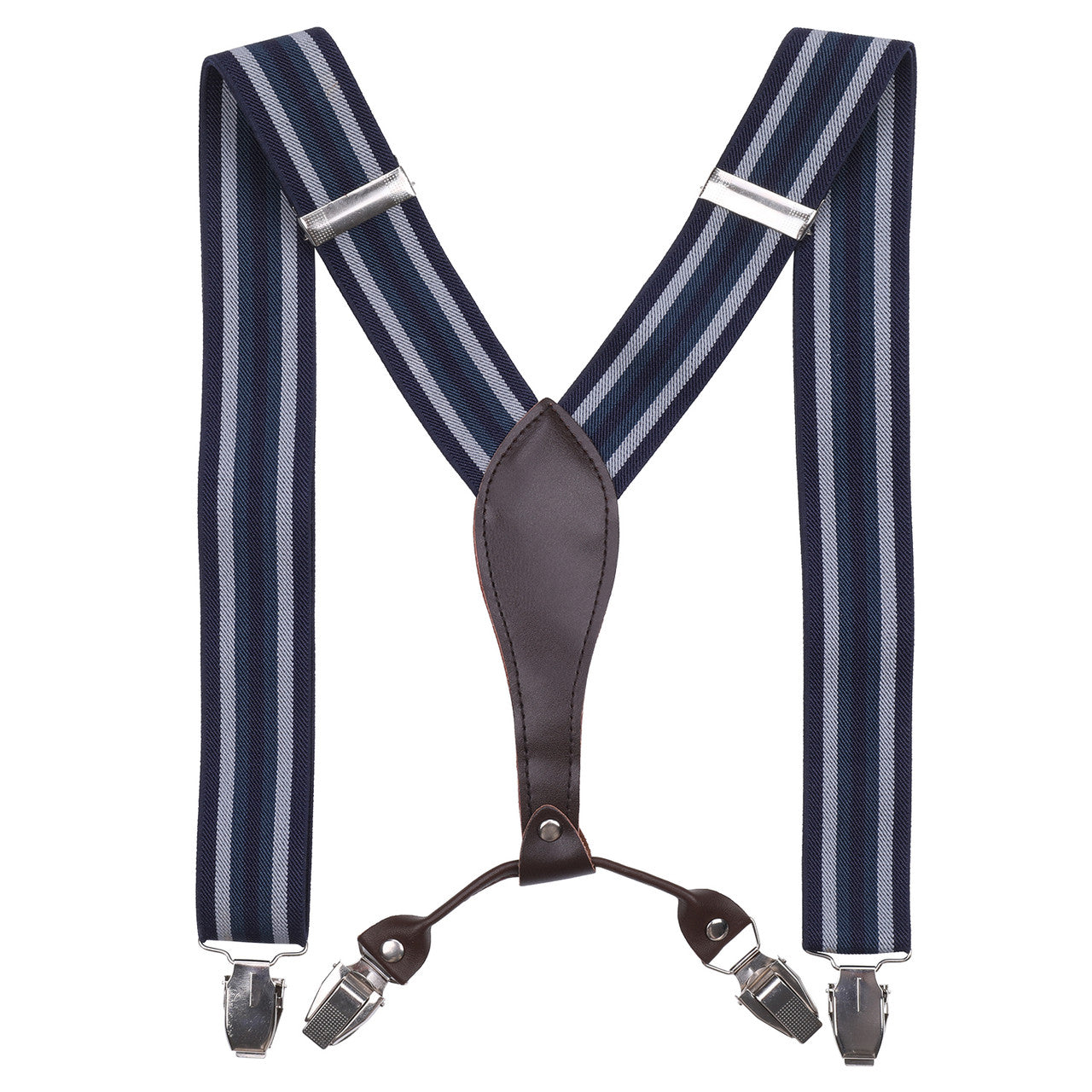 Navy Striped Braces with Clip On - 35mm