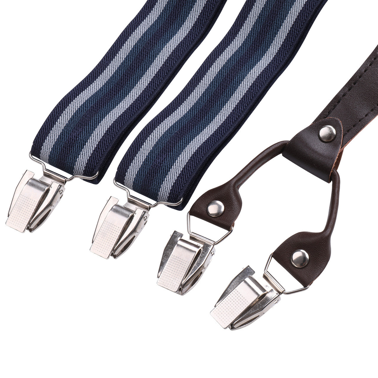 Navy Striped Braces with Clip On - 35mm