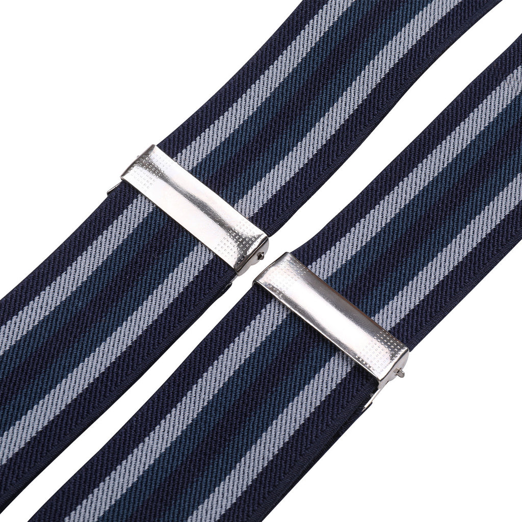 Navy Striped Braces with Clip On - 35mm