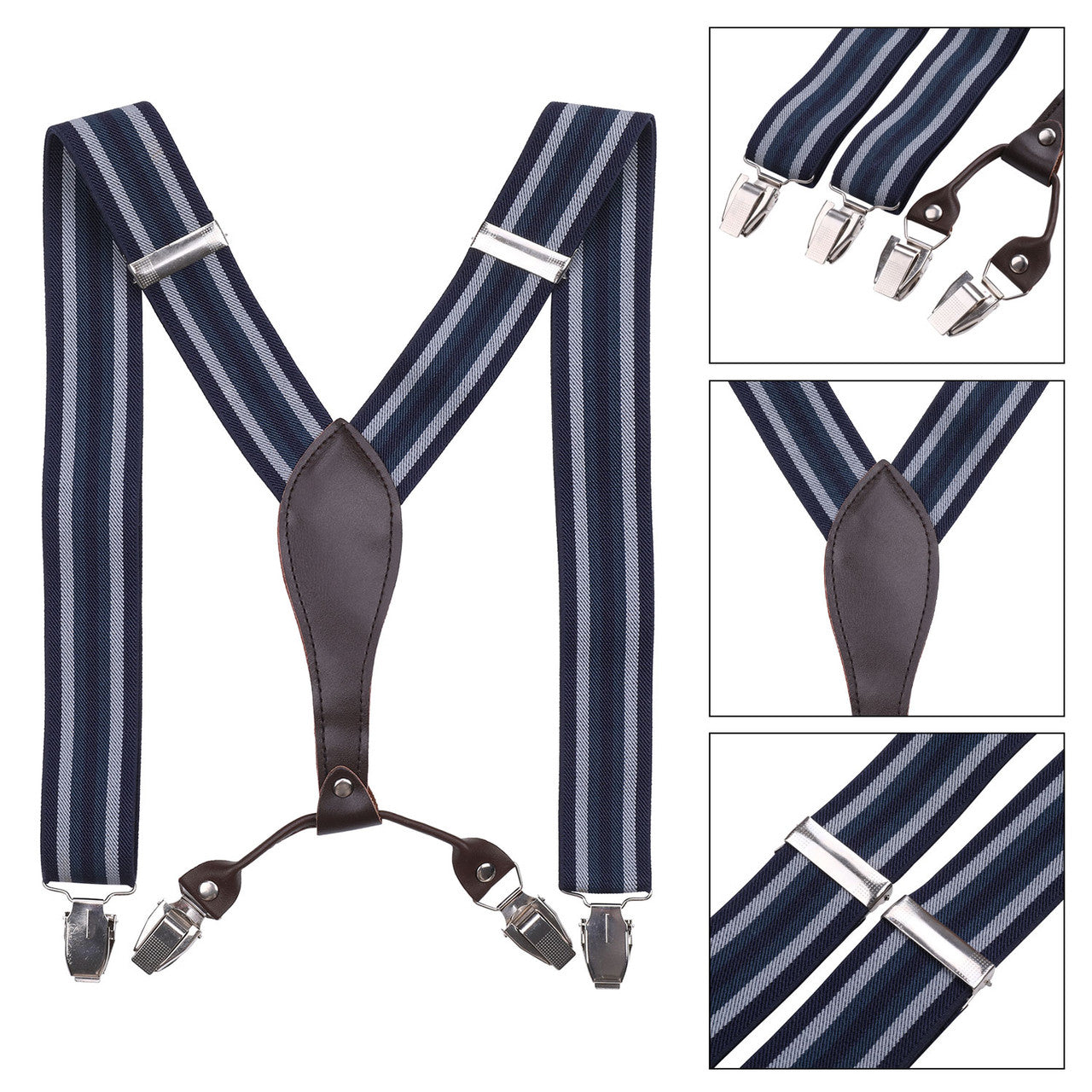 Navy Striped Braces with Clip On - 35mm