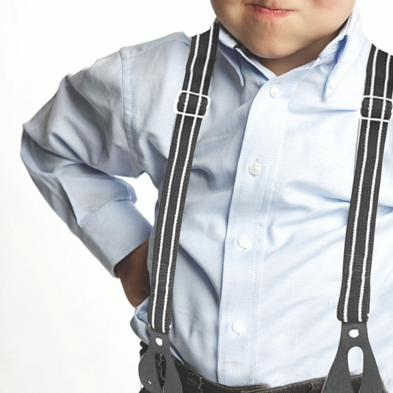 Black Striped Braces for Kids with Button Hole - 20mm