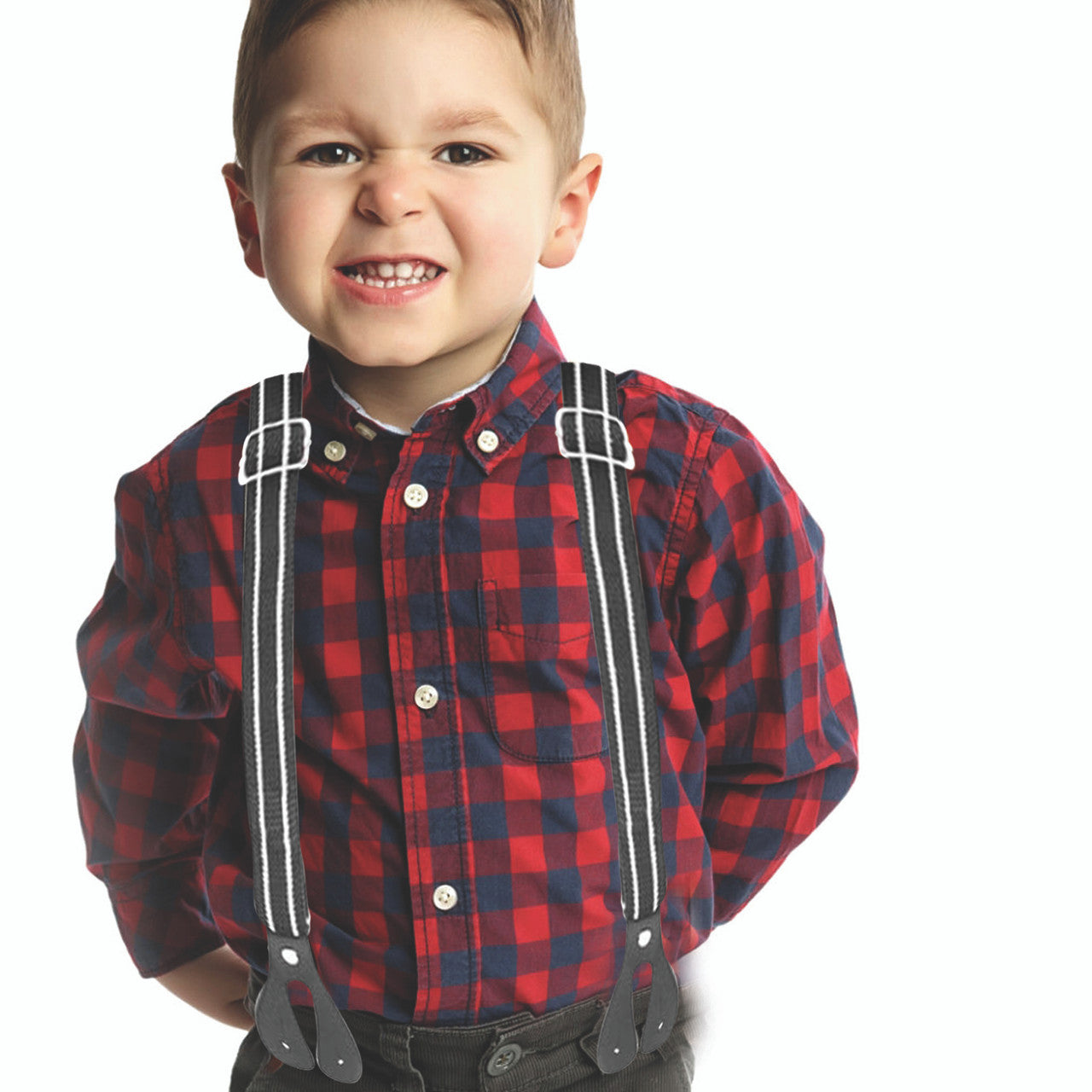 Black Striped Braces for Kids with Button Hole - 20mm