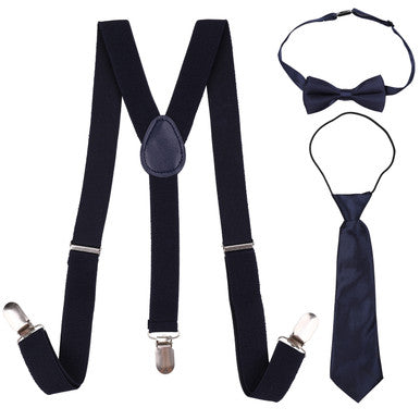 Kids Braces with Bow Tie and Neck Tie - 25mm (85cm) - Navy