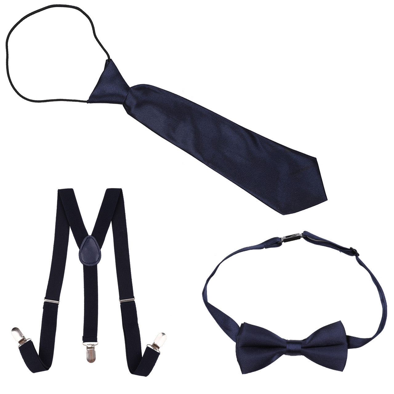 Kids Braces with Bow Tie and Neck Tie - 25mm (85cm) - Navy