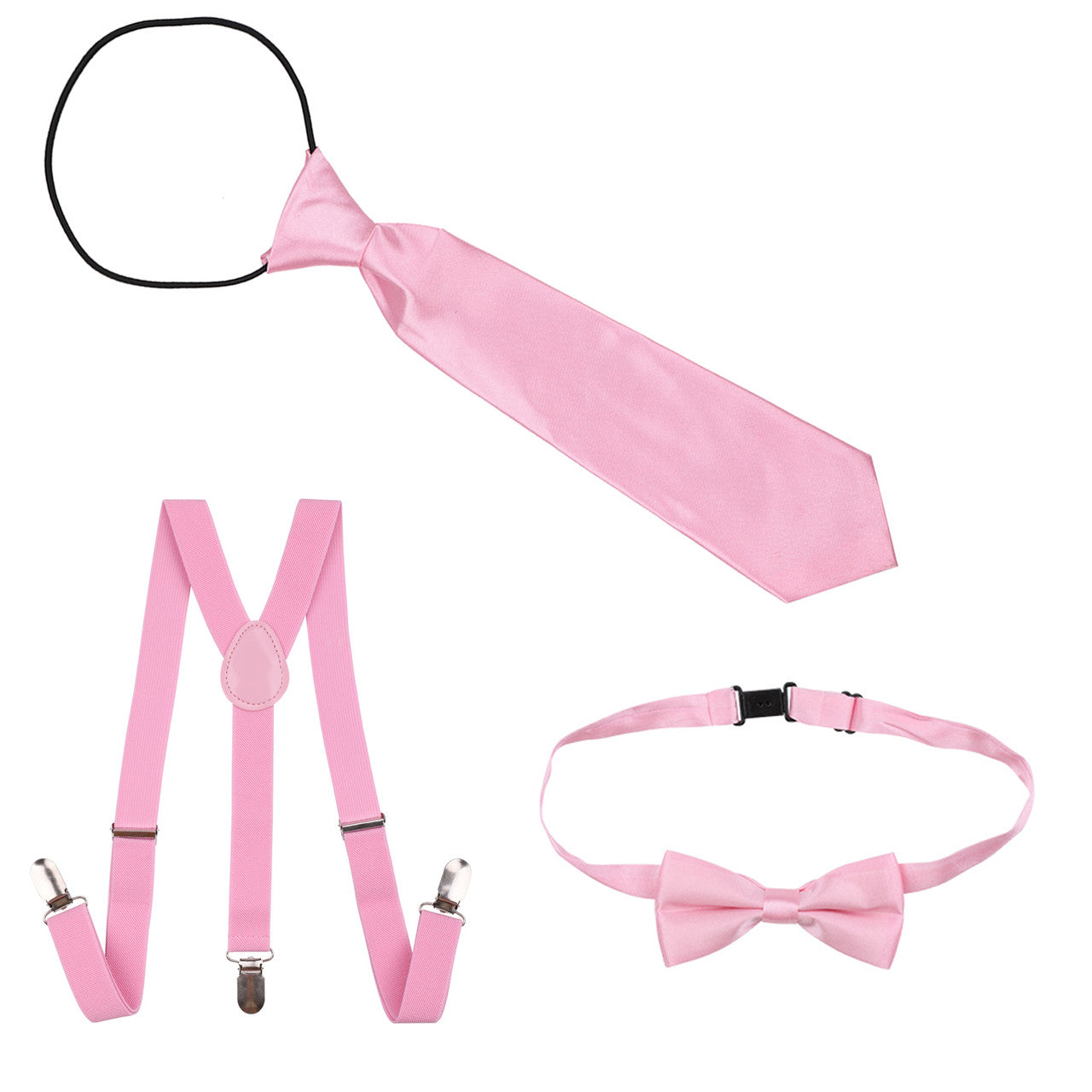 Kids Braces with Bow Tie and Neck Tie - 25mm (85cm) - Light Pink