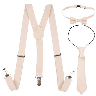 Kids Braces with Bow Tie and Neck Tie - 25mm (85cm) - Beige