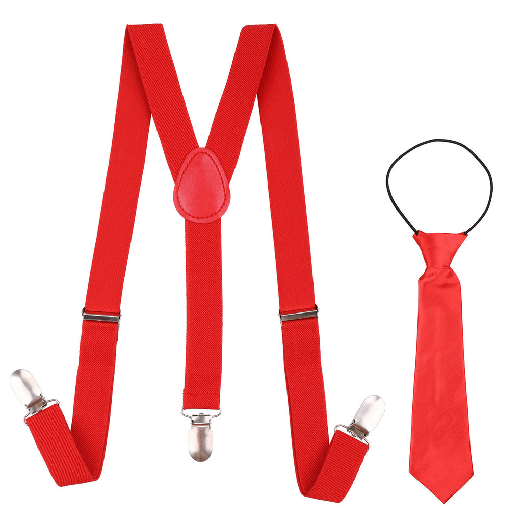 Kids Braces with Bow Tie and Neck Tie - 25mm (85cm) - Red