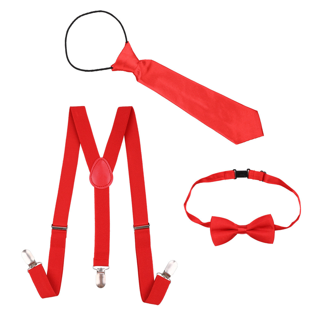 Kids Braces with Bow Tie and Neck Tie - 25mm (85cm) - Red