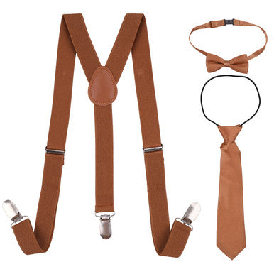 Kids Braces with Bow Tie and Neck Tie - 25mm (85cm) - Brown