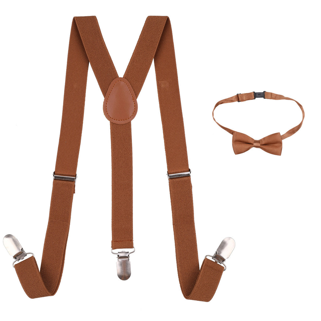 Kids Braces with Bow Tie and Neck Tie - 25mm (85cm) - Brown