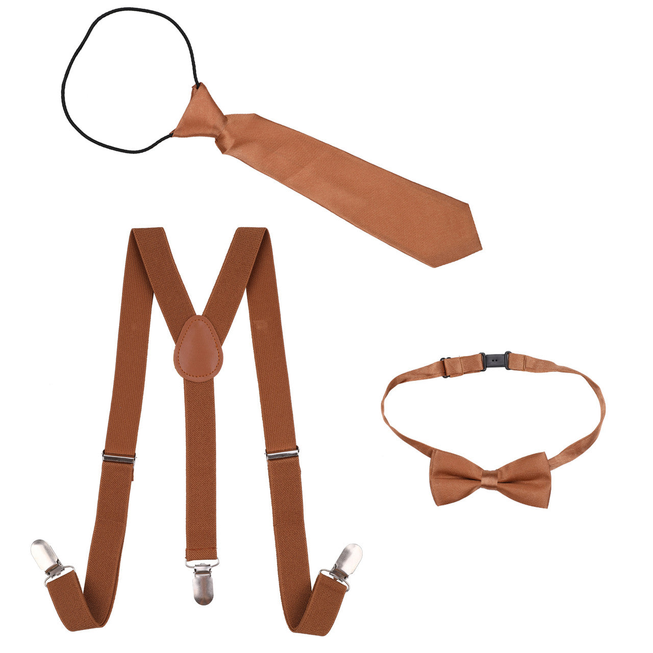 Kids Braces with Bow Tie and Neck Tie - 25mm (85cm) - Brown