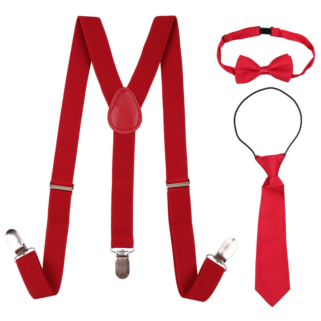 Kids Braces with Bow Tie and Neck Tie - 25mm (85cm) - Burgundy