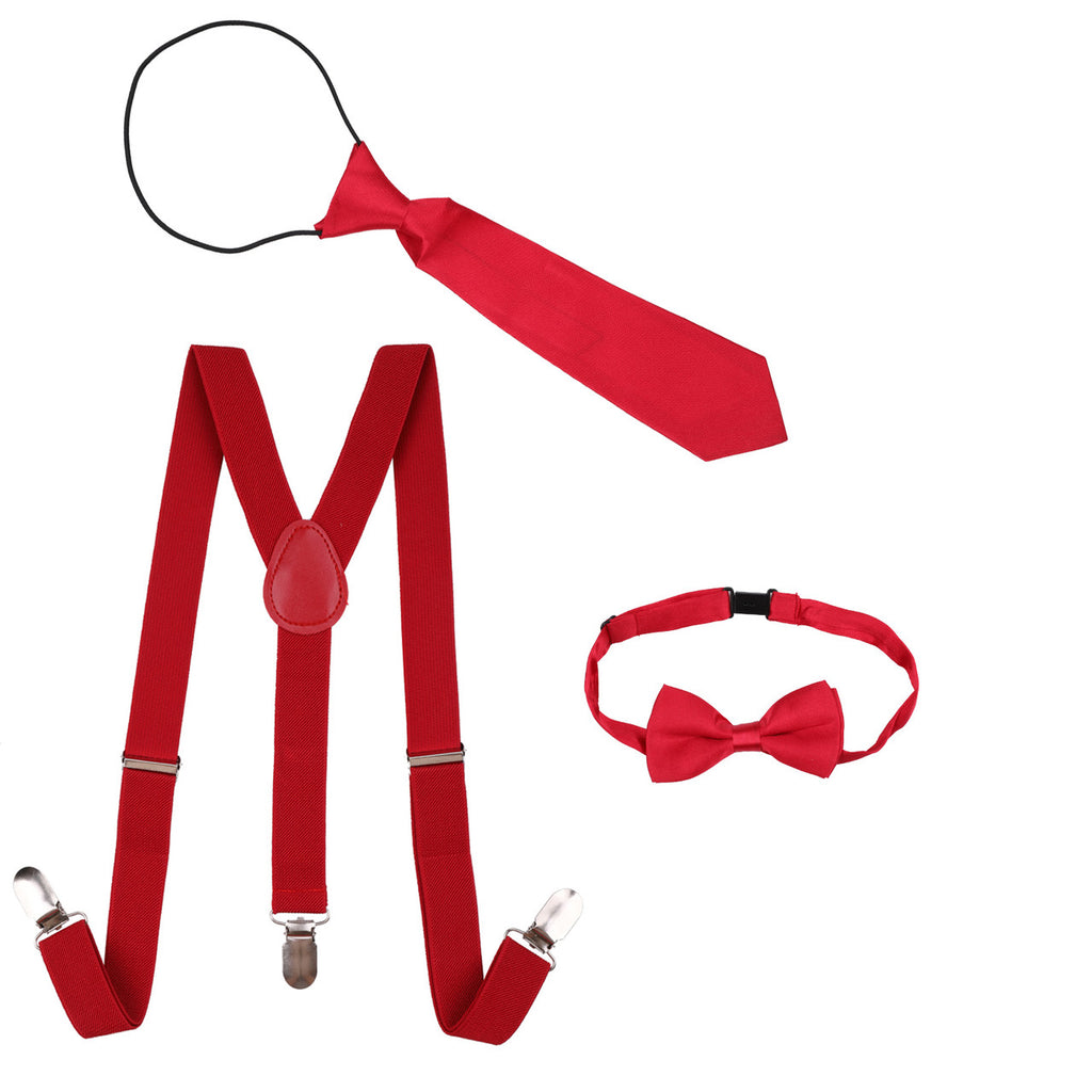 Kids Braces with Bow Tie and Neck Tie - 25mm (85cm) - Burgundy
