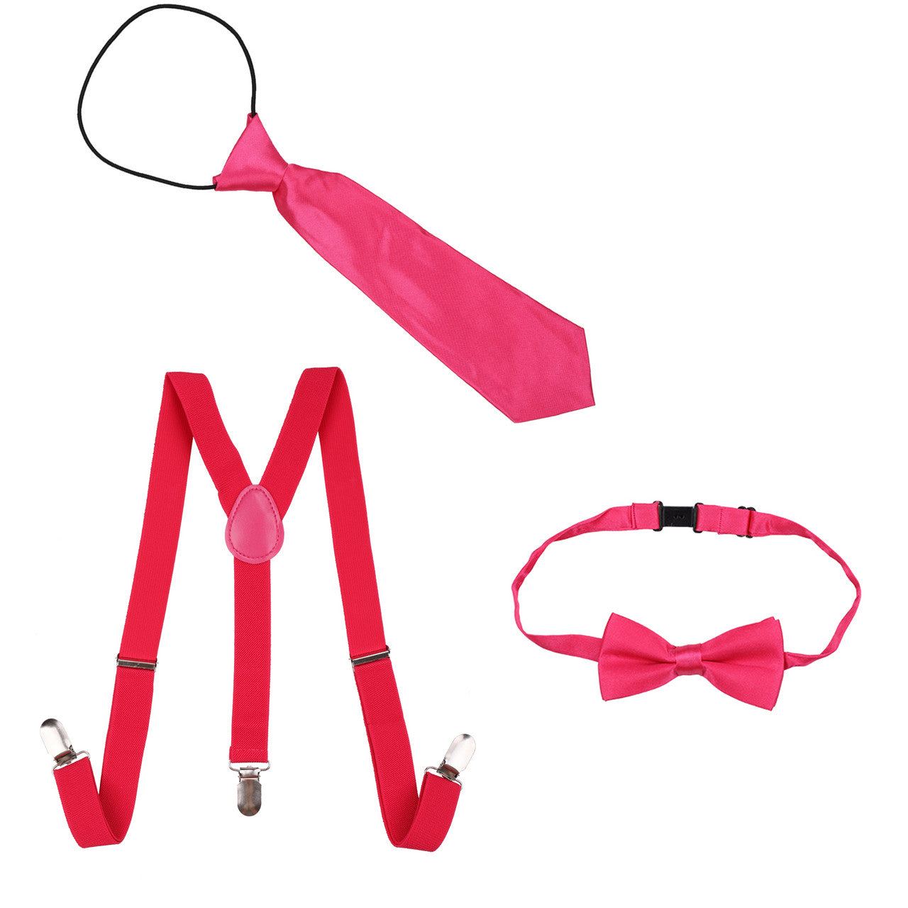 Kids Braces with Bow Tie and Neck Tie - 25mm (85cm) - Hot Pink