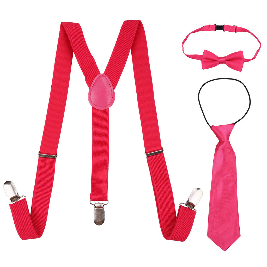 Kids Braces with Bow Tie and Neck Tie - 25mm (85cm) - Hot Pink