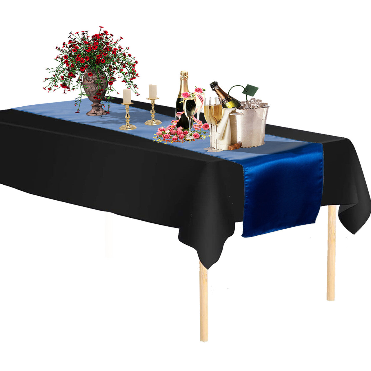 Plastic Table Cloth And Royal Blue Runner Set -  2Pcs