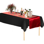 Plastic Table Cloth And Red Satin Runner Set  - 2Pcs