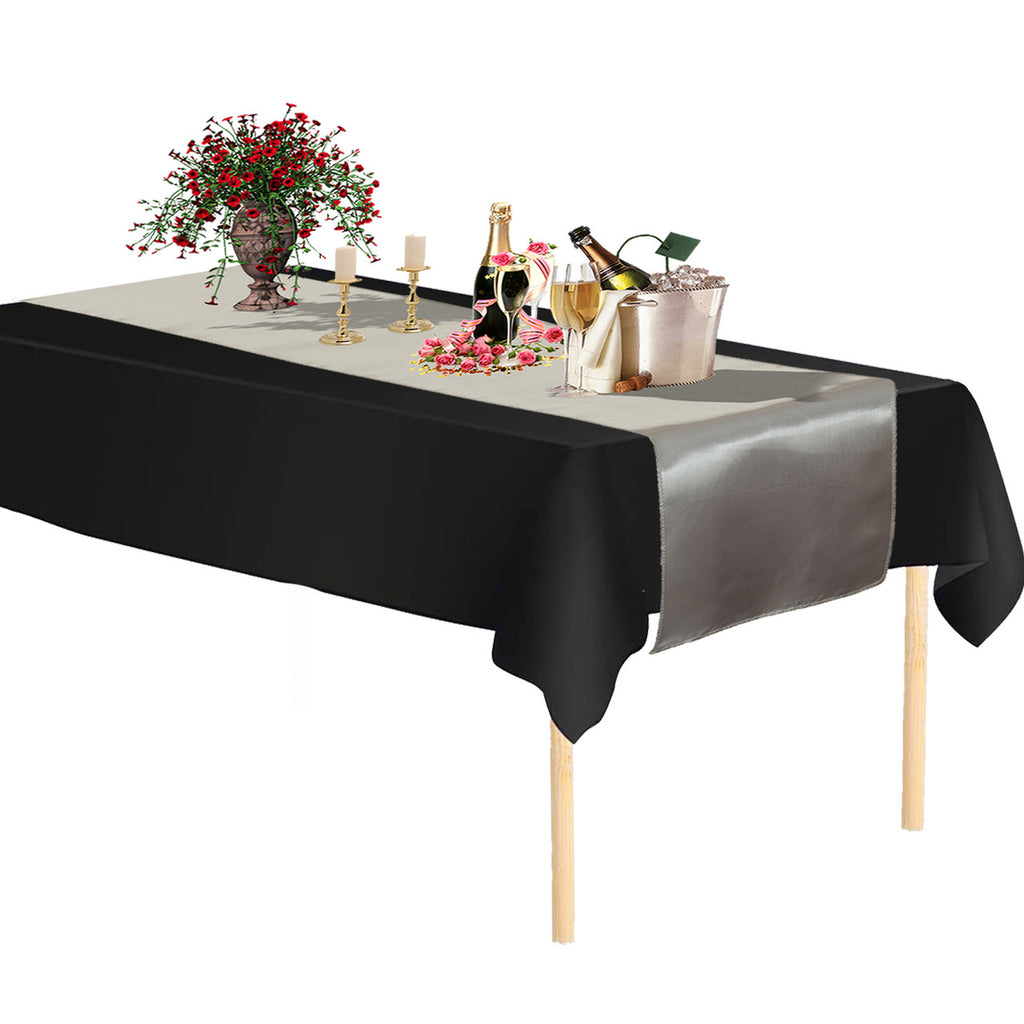 Plastic Table Cloth And Silver Satin Runner Set - 2Pcs