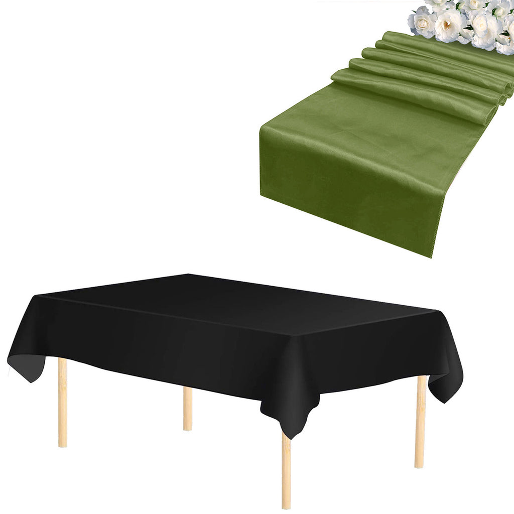 Plastic Table Cloth And Sage Green Runner Set  - 2Pcs